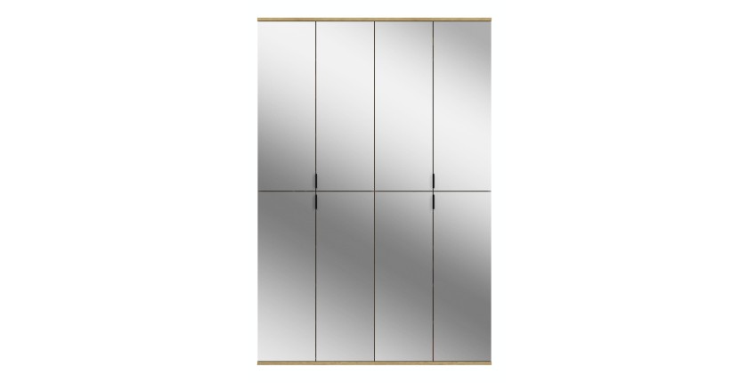 Armoire de rangement BODITE – 8 portes avec miroirs – Chêne clair – Élégance et fonctionnalité 