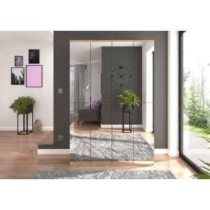 Armoire de rangement BODITE – 8 portes avec miroirs – Chêne clair – Élégance et fonctionnalité 