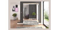Armoire de rangement BODITE – 8 portes avec miroirs – Chêne clair – Élégance et fonctionnalité 