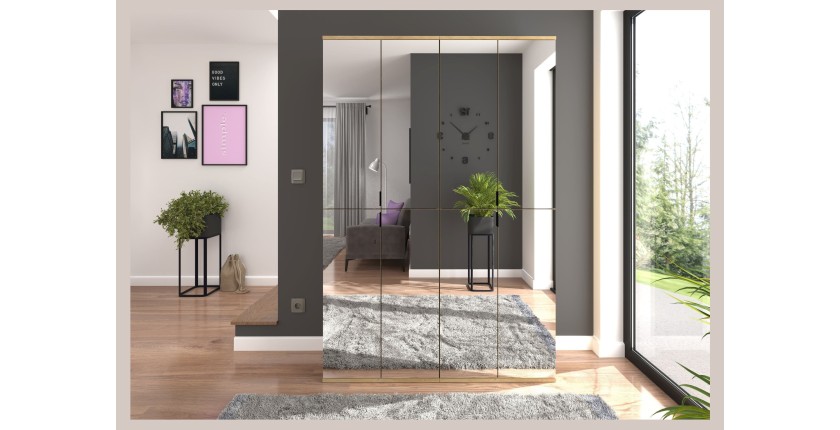 Armoire de rangement BODITE – 8 portes avec miroirs – Chêne clair – Élégance et fonctionnalité 