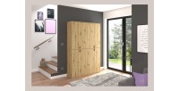 Armoire de rangement BODITE – 8 portes – Chêne clair – Élégance et grande capacité 