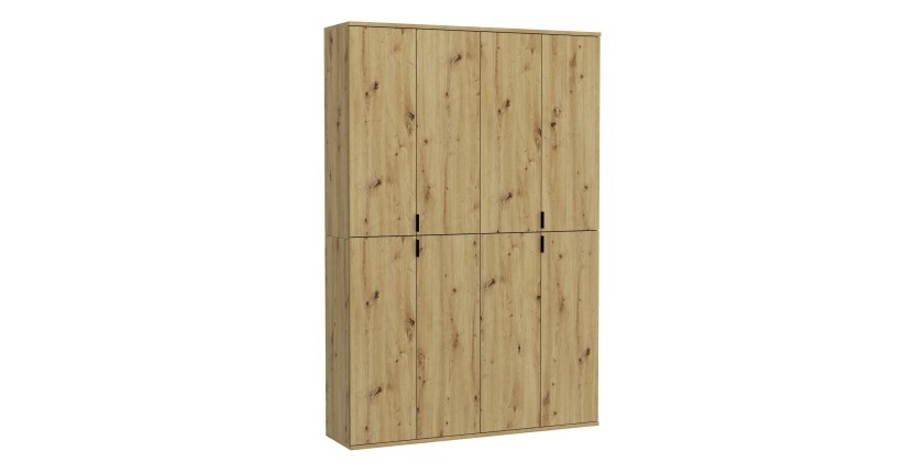 Armoire de rangement BODITE – 8 portes – Chêne clair – Élégance et grande capacité