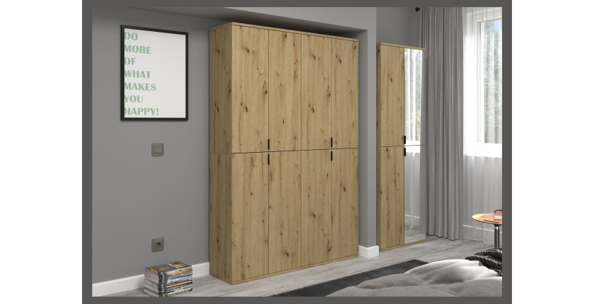 Armoire de rangement BODITE – 8 portes – Chêne clair – Élégance et grande capacité 