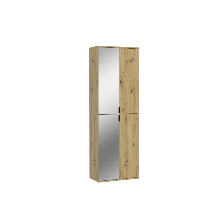 Armoire de rangement BODITE – 4 portes avec miroirs – Chêne clair 