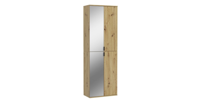 Armoire de rangement BODITE – 4 portes avec miroirs – Chêne clair 
