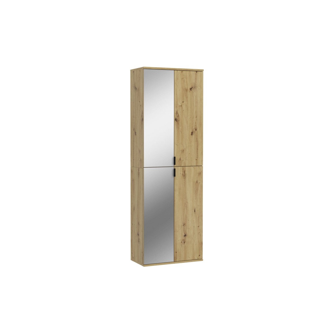 Armoire de rangement BODITE – 4 portes avec miroirs – Chêne clair 