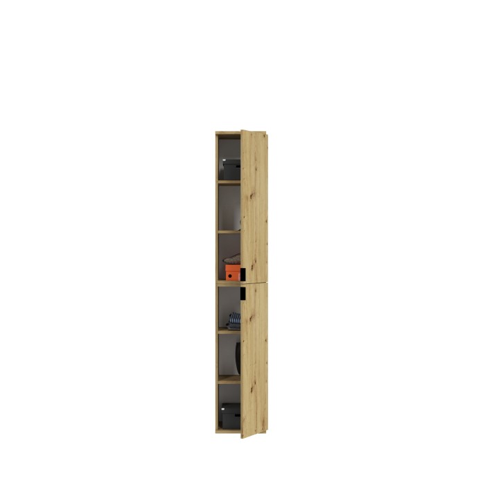 Armoire de rangement BODITE – 4 portes avec miroirs – Chêne clair 