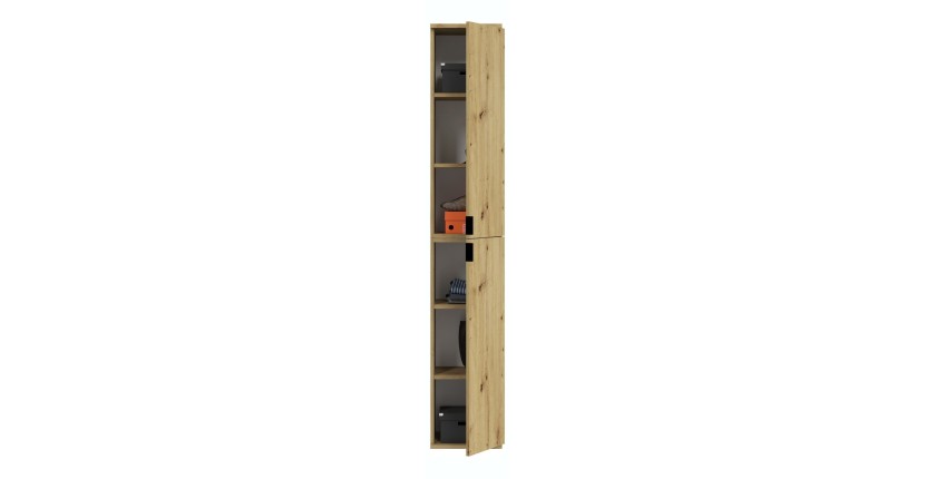 Armoire de rangement BODITE – 4 portes avec miroirs – Chêne clair 