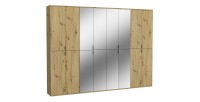 Armoire de rangement BODITE – 16 portes avec miroirs – Chêne clair 
