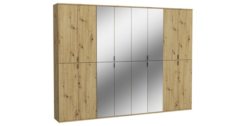 Armoire de rangement BODITE – 16 portes avec miroirs – Chêne clair 