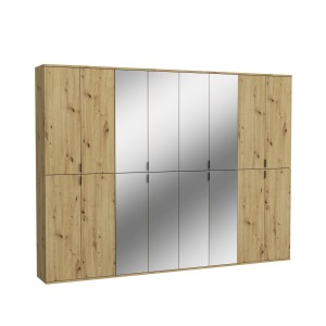 Armoire de rangement BODITE – 16 portes avec miroirs – Chêne clair 
