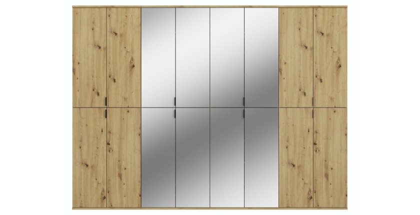 Armoire de rangement BODITE – 16 portes avec miroirs – Chêne clair 