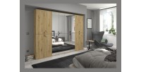 Armoire de rangement BODITE – 16 portes avec miroirs – Chêne clair 