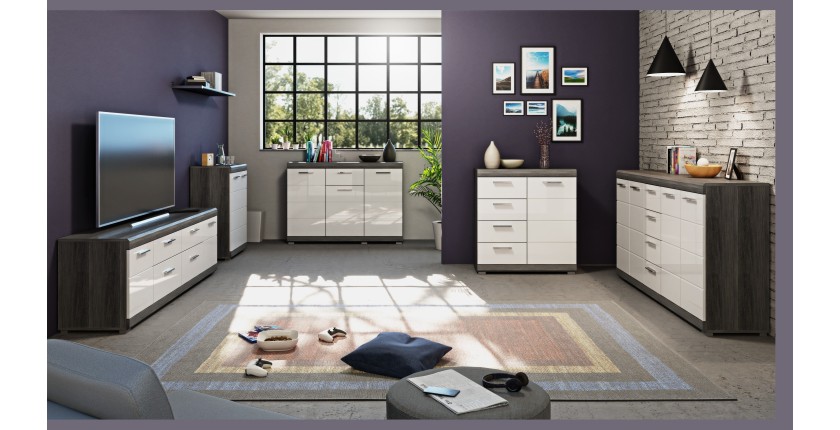 Armoire de rangement BODITE – 16 portes avec miroirs – Chêne clair 