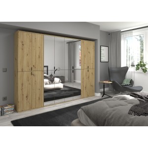 Armoire de rangement BODITE – 16 portes avec miroirs – Chêne clair 
