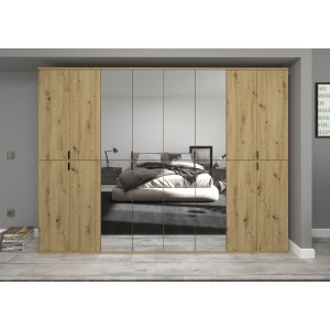 Armoire de rangement BODITE – 16 portes avec miroirs – Chêne clair 