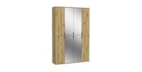 Armoire de rangement BODITE – 8 portes avec miroirs – Chêne clair 