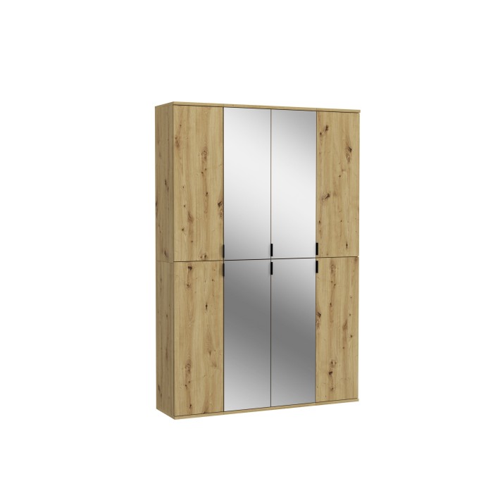 Armoire de rangement BODITE – 8 portes avec miroirs – Chêne clair 