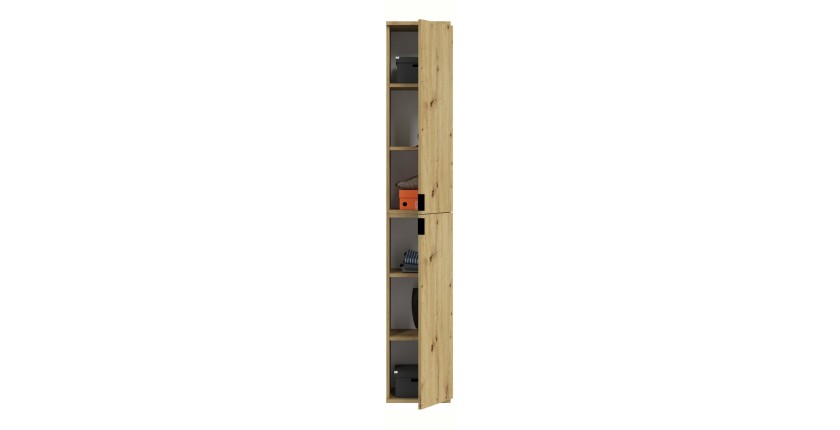 Armoire de rangement BODITE – 8 portes avec miroirs – Chêne clair 