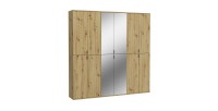 Armoire de rangement BODITE – 12 portes avec miroirs – Chêne clair 