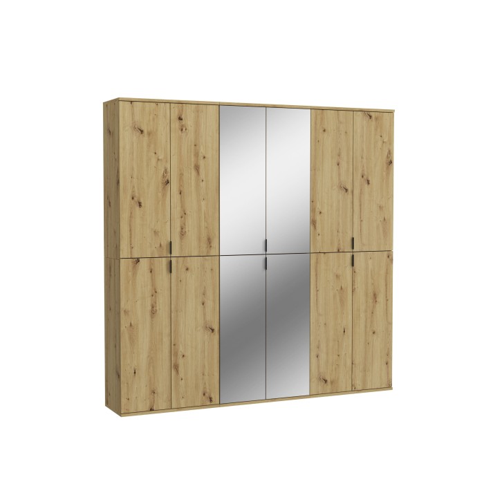 Armoire de rangement BODITE – 12 portes avec miroirs – Chêne clair 