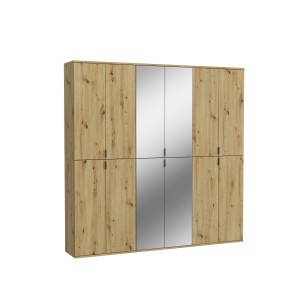 Armoire de rangement BODITE – 12 portes avec miroirs – Chêne clair 