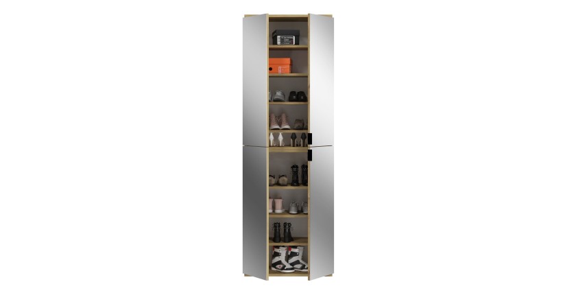 Armoire de rangement BODITE – 12 portes avec miroirs – Chêne clair 