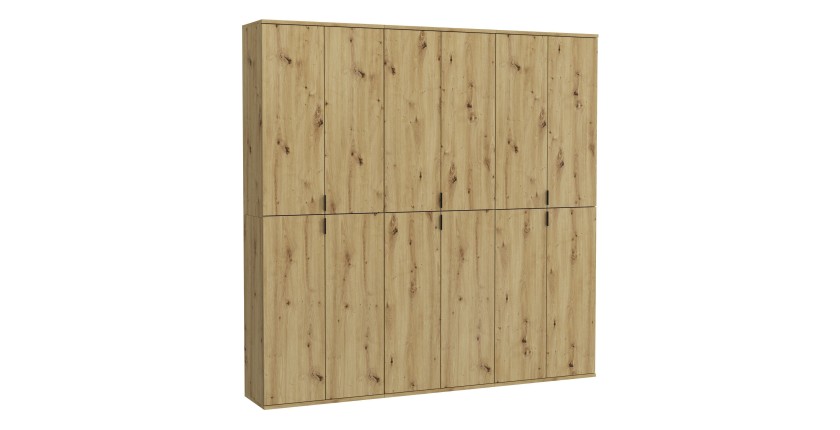 Armoire de rangement BODITE – 12 portes – Chêne clair 