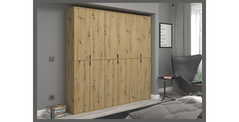 Armoire de rangement BODITE – 12 portes – Chêne clair 