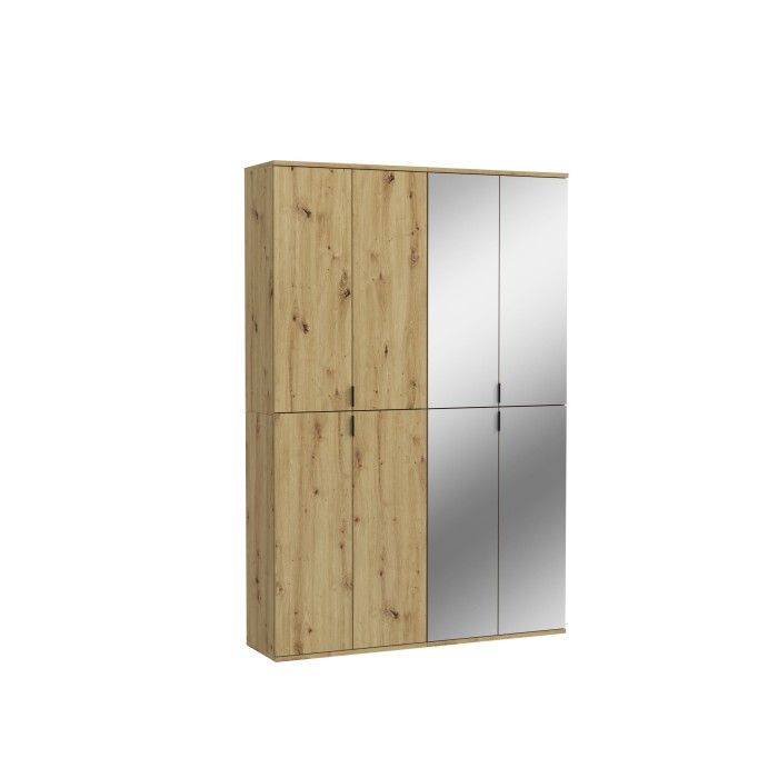 Armoire de rangement 8 portes avec 4 miroirs – Chêne clair – BODITE 