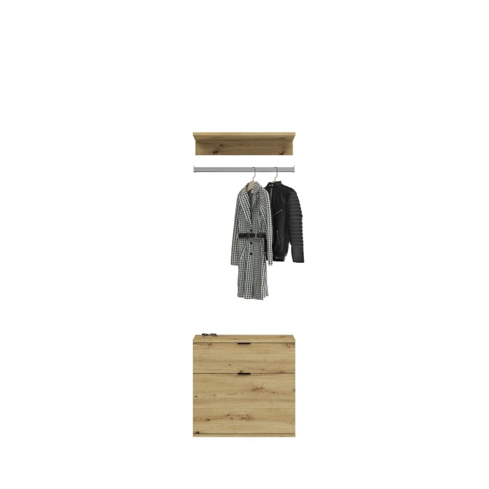 Armoire de rangement 8 portes avec miroirs + penderie et tiroirs – Chêne clair – BODITE 