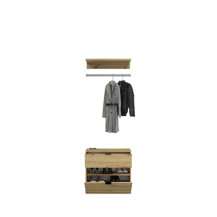 Armoire de rangement 8 portes avec miroirs + penderie et tiroirs – Chêne clair – BODITE 