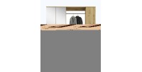 Armoire de rangement 6 portes avec miroirs + penderie et tiroirs – Chêne clair – BODITE 