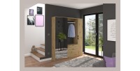 Armoire de rangement 6 portes avec miroirs + penderie et tiroirs – Chêne clair – BODITE 