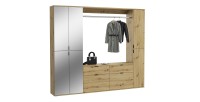 Armoire de rangement 6 portes avec miroirs, penderie et 4 tiroirs – Chêne clair – BODITE 