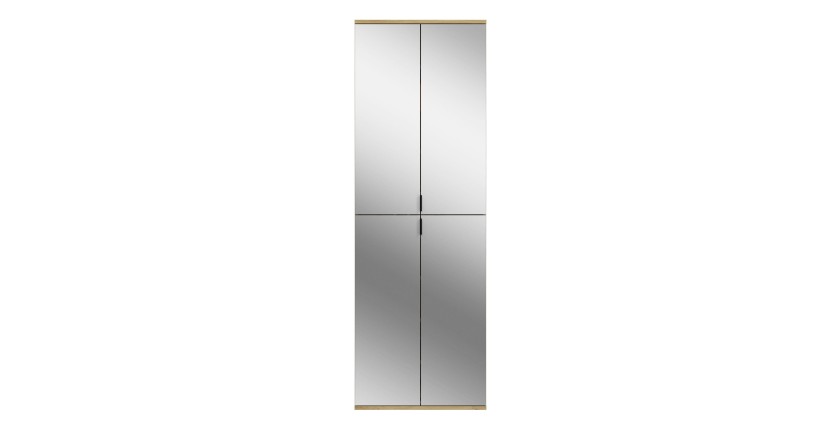 Armoire de rangement 6 portes avec miroirs, penderie et 4 tiroirs – Chêne clair – BODITE 