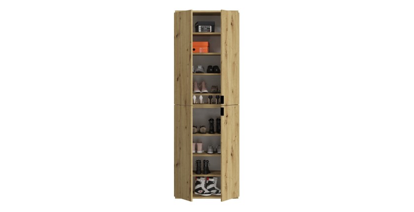 Armoire de rangement 6 portes avec miroirs, penderie et 4 tiroirs – Chêne clair – BODITE 