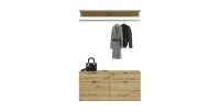 Armoire de rangement 6 portes avec miroirs, penderie et 4 tiroirs – Chêne clair – BODITE 