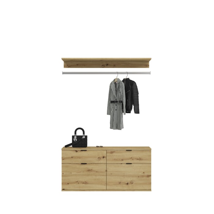 Armoire de rangement 6 portes avec miroirs, penderie et 4 tiroirs – Chêne clair – BODITE 