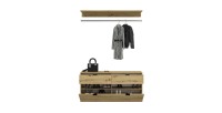 Armoire de rangement 6 portes avec miroirs, penderie et 4 tiroirs – Chêne clair – BODITE 