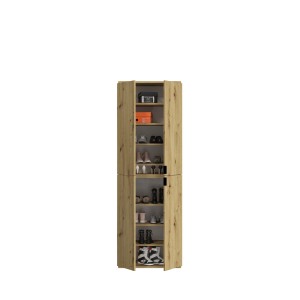 Armoire de rangement 6 portes avec miroirs, penderie et 4 tiroirs – Chêne clair – BODITE 