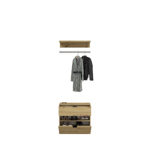 Armoire de rangement 6 portes avec miroirs, penderie et 4 tiroirs – Chêne clair – BODITE 
