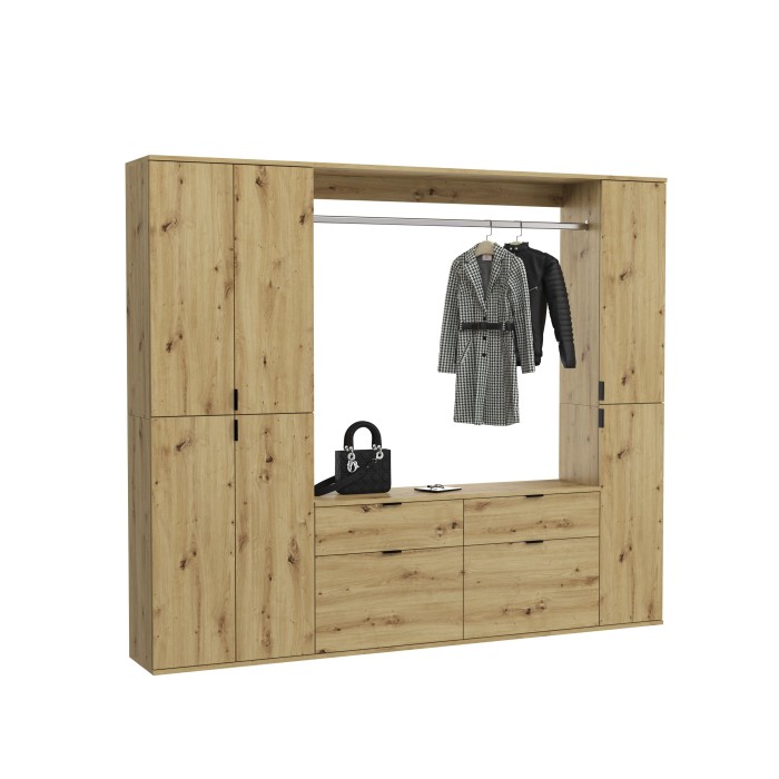 Armoire de rangement 6 portes + 4 tiroirs – Chêne clair – BODITE 
