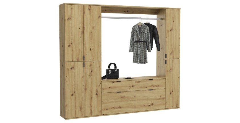 Armoire de rangement 6 portes + 4 tiroirs – Chêne clair – BODITE 
