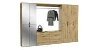 Armoire de rangement 10 portes avec miroirs + penderie + 4 tiroirs – Chêne clair – BODITE 