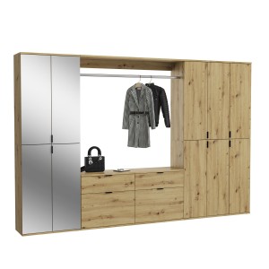 Armoire de rangement 10 portes avec miroirs + penderie + 4 tiroirs – Chêne clair – BODITE 