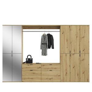 Armoire de rangement 10 portes avec miroirs + penderie + 4 tiroirs – Chêne clair – BODITE 