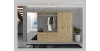 Armoire de rangement 10 portes avec miroirs + penderie + 4 tiroirs – Chêne clair – BODITE 