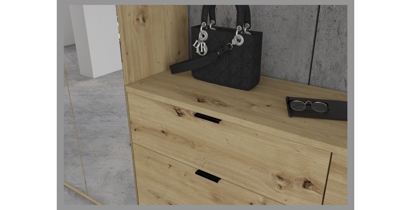 Armoire de rangement 10 portes avec miroirs + penderie + 4 tiroirs – Chêne clair – BODITE 