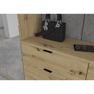 Armoire de rangement 10 portes avec miroirs + penderie + 4 tiroirs – Chêne clair – BODITE 